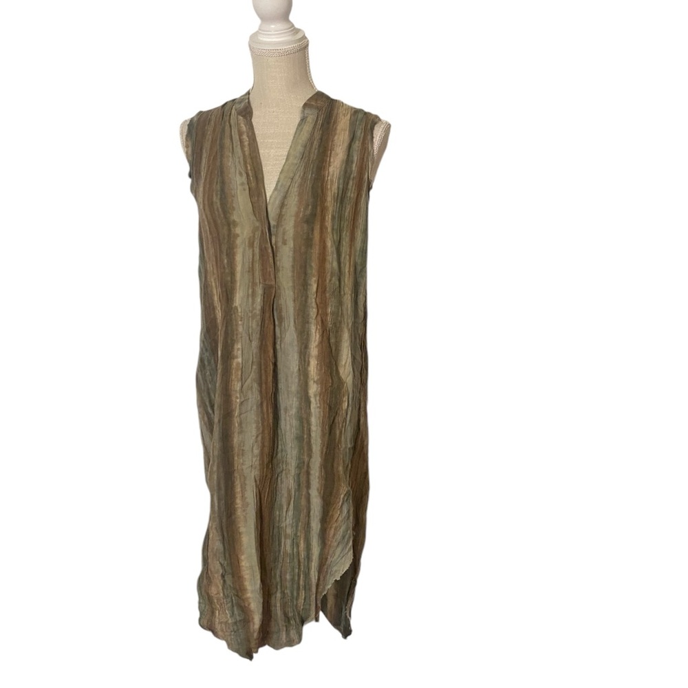 Launderette Green and Brown Dress with Frayed Edge Details